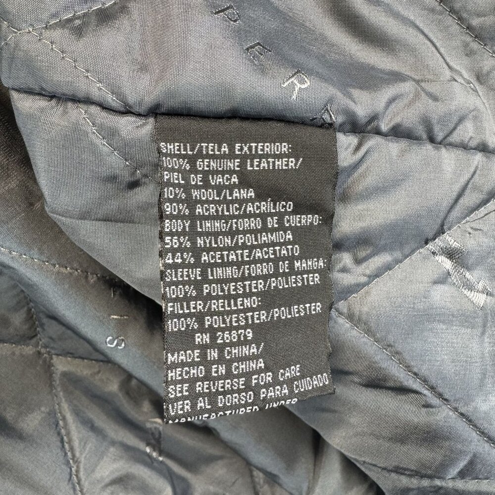 Perry Ellis Black Leather Jacket Mens XL Zipper & Snap Closure Quilted Lining - Picture 7 of 10